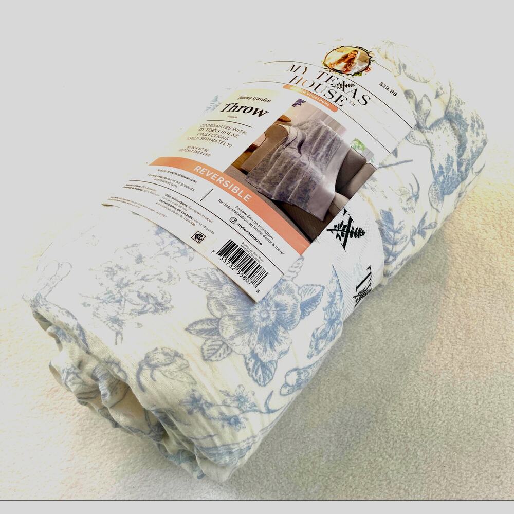 Throw Reversible Bunny Garden Blue Floral My Texas House New